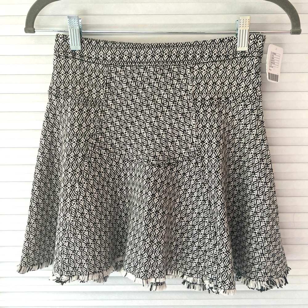 Free People White and Black Pattern Skirt with Fringe Bottom Size 0